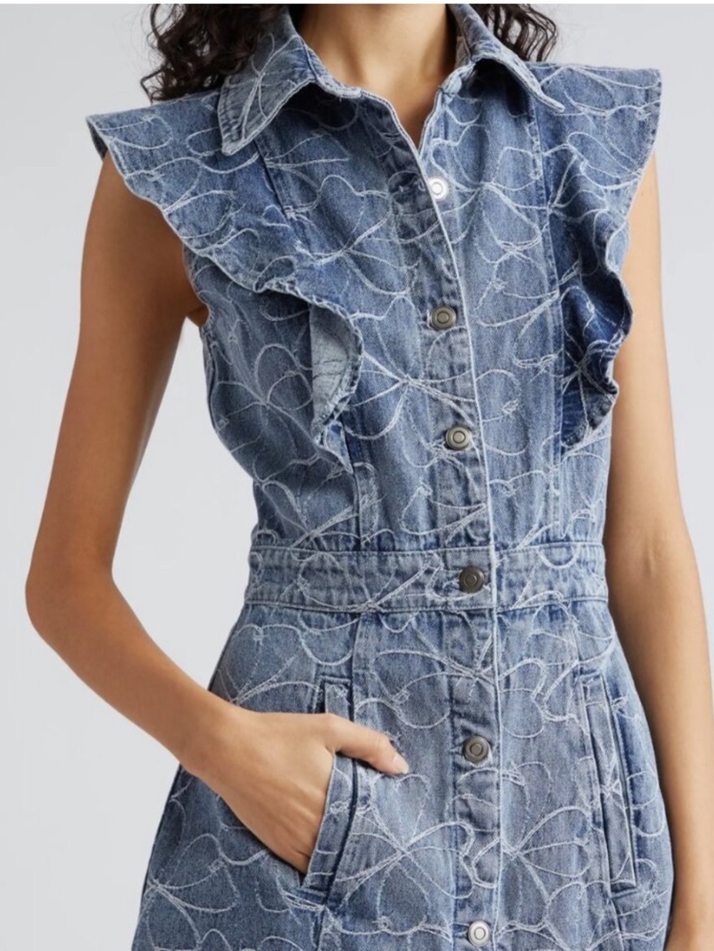 Ramy Brook Marlowe Floral Embroired Denim Mini Dress Sz 0